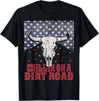 Chillin On A Dirt Road Country Music Western Vintage US Flag T-Shirt