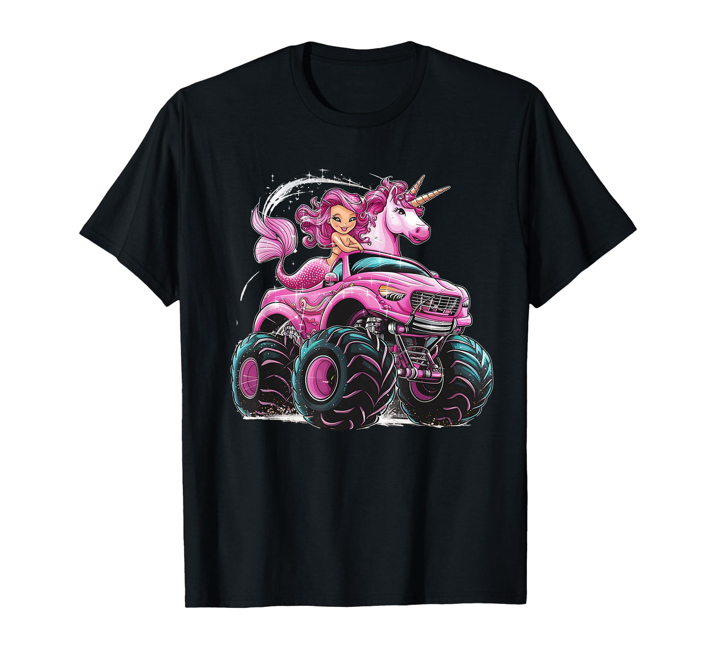 Mermaid Unicorn Monster Truck Birthday Girl Monster Truck T-Shirt
