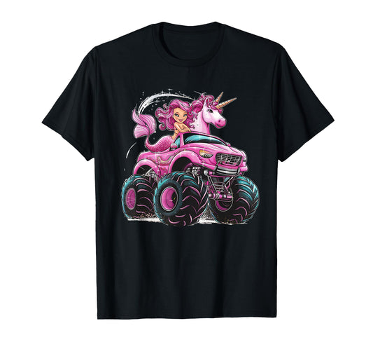 Mermaid Unicorn Monster Truck Birthday Girl Monster Truck T-Shirt