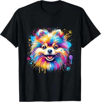 Colorful Pomeranian Splash Art Shirt Pom Puppy Dog Lover T-Shirt