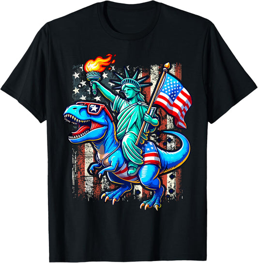 Dino Statue Of Liberty 4th Of July American Women Kids Men T-Shirt