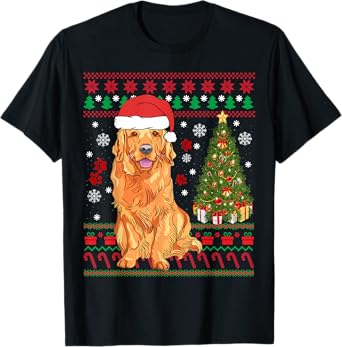 Funny Ugly Christmas Sweater Golden Retriever Christmas T-Shirt
