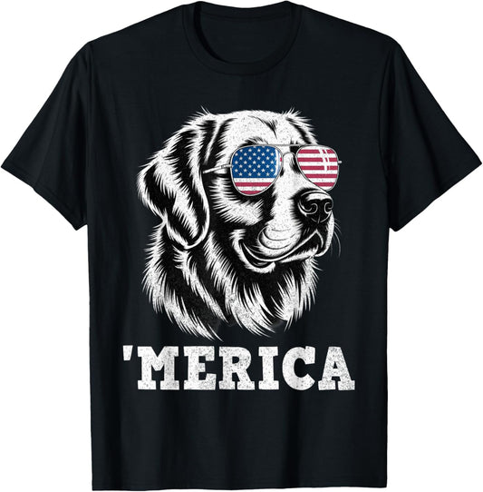 Golden Retriever Merica Dog Patriotic 4th Of July Puppy Mom T-Shirt