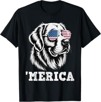 Golden Retriever Merica Dog Patriotic 4th Of July Puppy Mom T-Shirt
