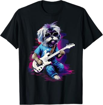 Punk Rock Guitar Shih Tzu Dog Guitarist Men Women Kids T-Shirt