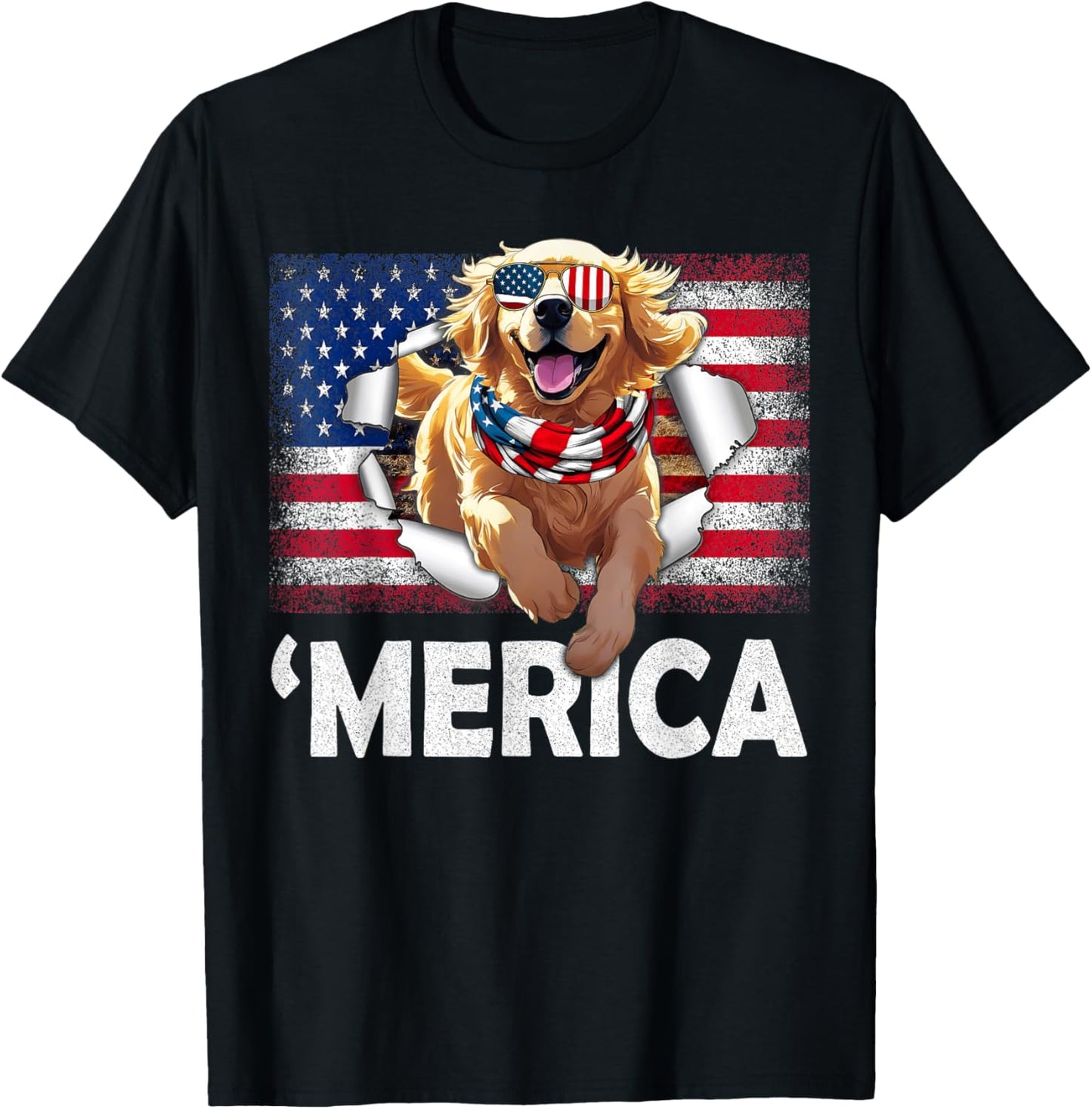 USA Flag Golden Retriever Dog Gifts Funny T-Shirt