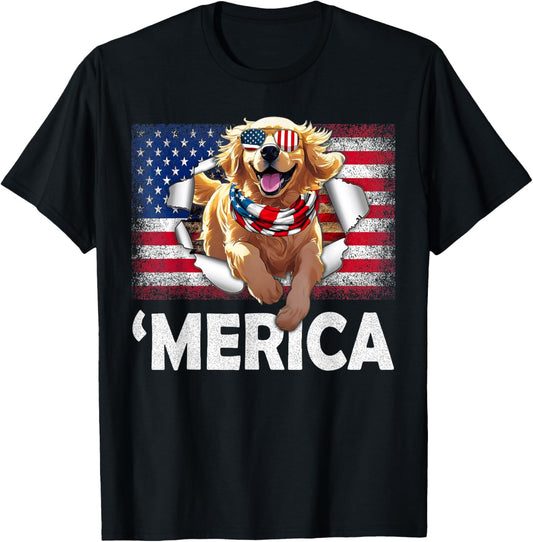USA Flag Golden Retriever Dog Gifts Funny T-Shirt