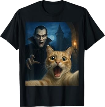 Cat Selfie with a Vampire Funny Cat T-Shirt