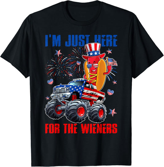 I'm Just Here For Wieners Hotdog & Monster Truck 4th Of July T-Shirt