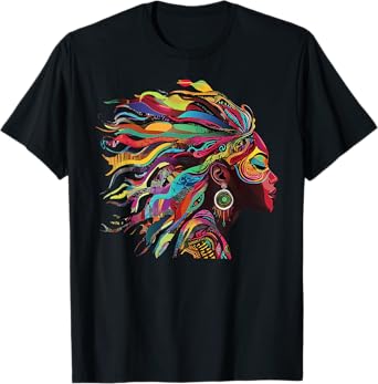 Woman Natural Roots Hair Rainbow Dashiki African Tribal T-Shirt