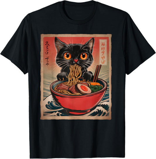 Cat Ramen Japanese Funny Kawaii Cat Anime Manga Graphic T-Shirt