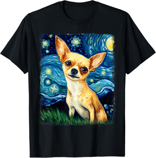 Chihuahua Dog Starry Night Painting T-Shirt