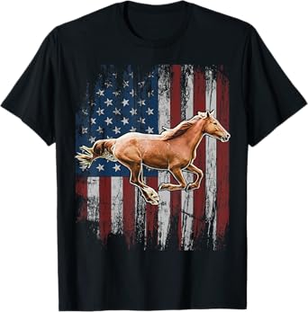 Patriotic Horse American Flag Horseback Riding Farm Gift T-Shirt