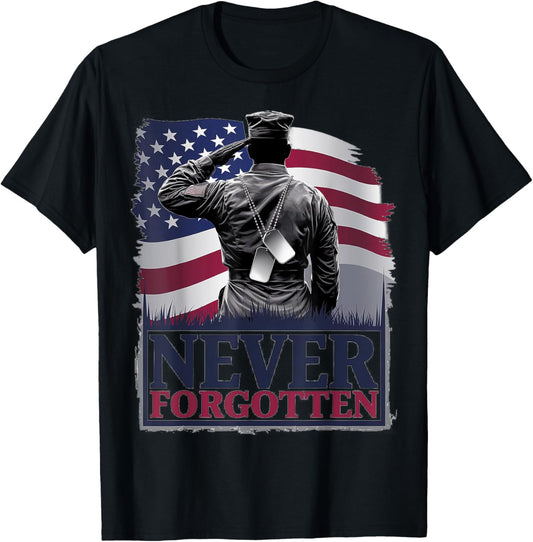 Never Forgotten Salute and Dog Tags Tribute New T-Shirt