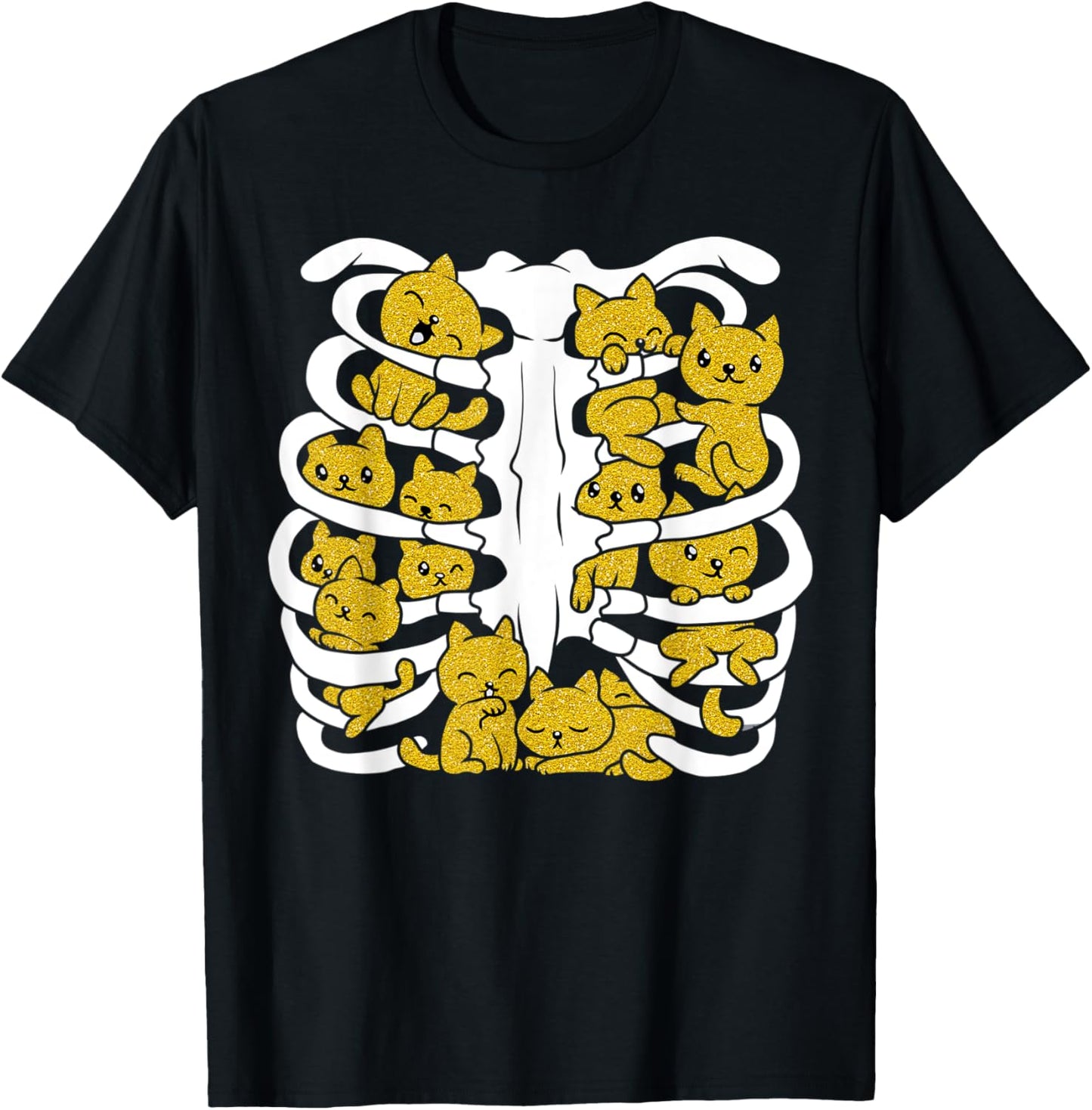 Cute Cat Kitty Skeleton Rib Cage Cat Inside Halloween Kitten T-Shirt