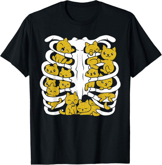 Cute Cat Kitty Skeleton Rib Cage Cat Inside Halloween Kitten T-Shirt