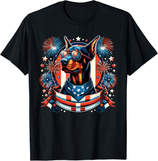 Doberman Dog Patriotic 4th Of July USA American Flag T-Shirt