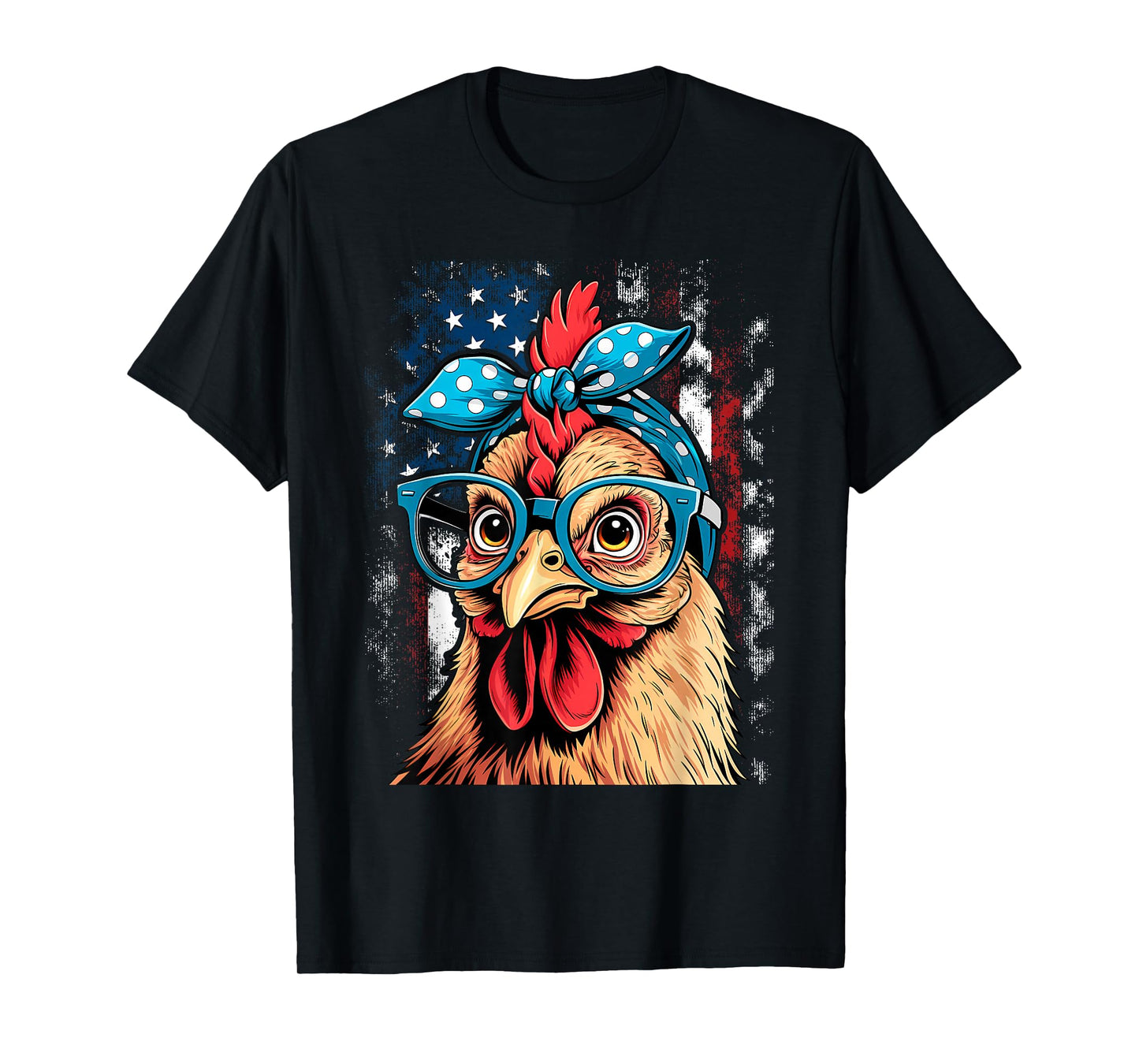 Cute Women Girl Chicken with Bandana Headband and Glasses T-Shirt