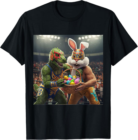 T-Rex Luchador and Masked Wrestler Easter Bunny T-Shirt