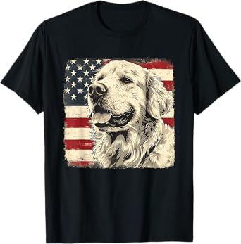 American Patriot Golden Retriever Dog T Shirt 4th of July Men Women Girls Kids T-Shirt
