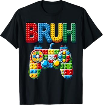Play Building Blocks Bruh Saying Gamer Boys Brick Builder T-Shirt