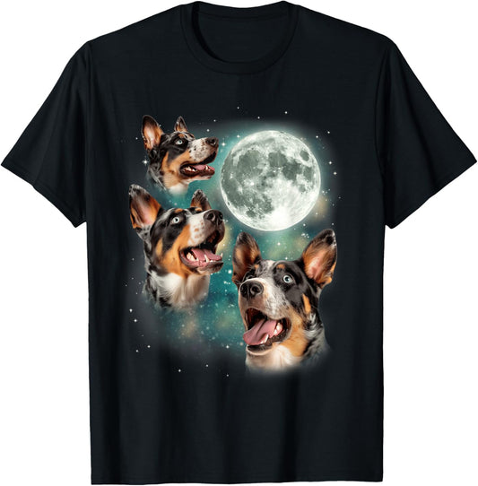 Three Blue Heeler Moon | 3 Australian Cattle Canine Dog T-Shirt