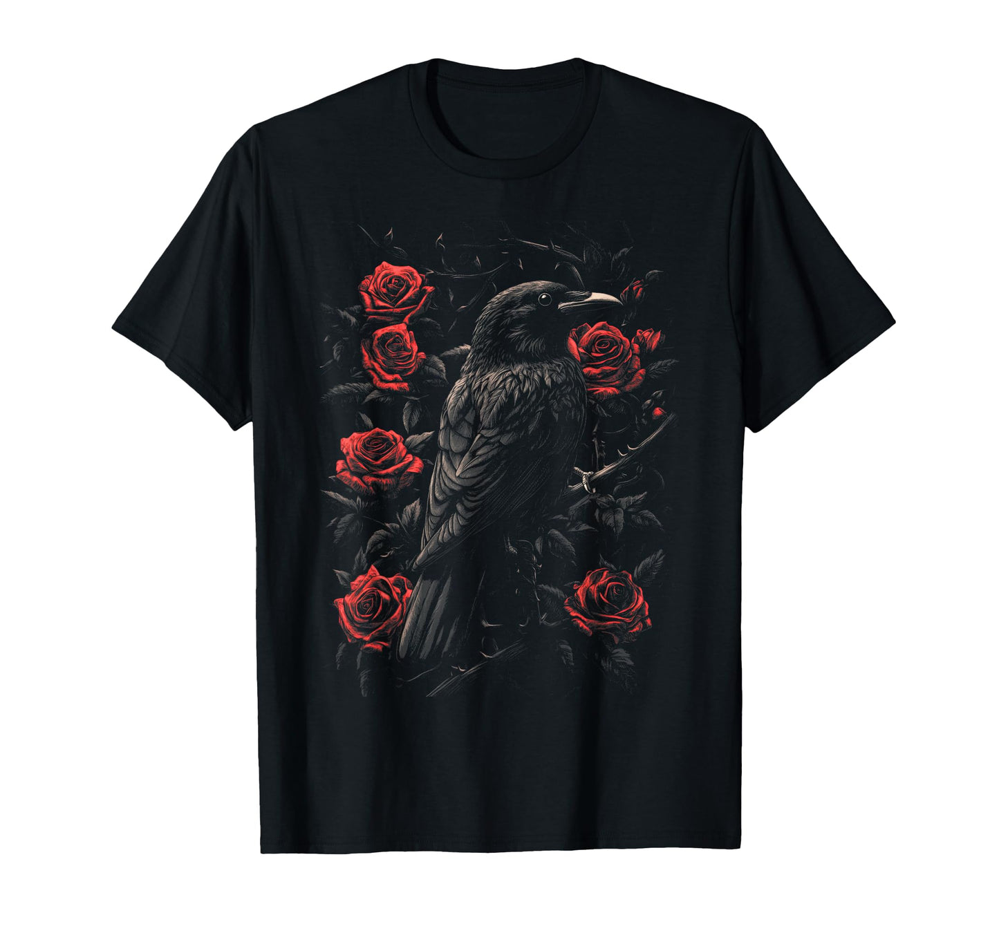 Raven Bird Gothic Kids Crow Roses Nature Floral T-Shirt