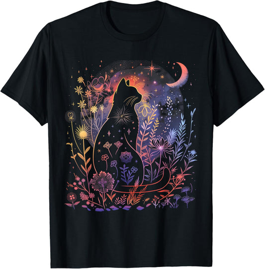Halloween Black Cat Costume Mystical Cat Lover Womens Girls T-Shirt