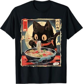 Cat Ramen Manga Anime for Kids Boys Girls Teens Kawaii Cat Eating Ramen Noodles Anime Gift Girls Teens T-Shirt