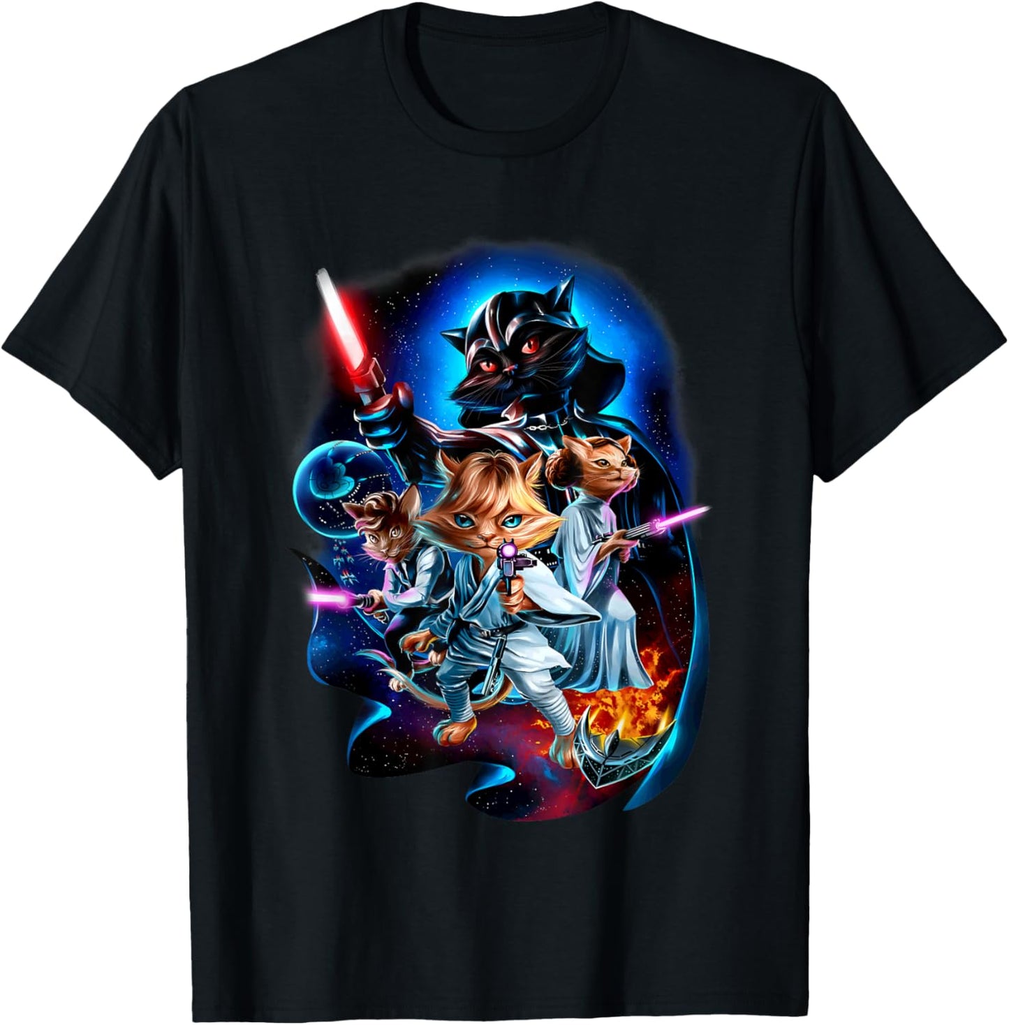 Galactic Cats in Outer Space Battle T-Shirt