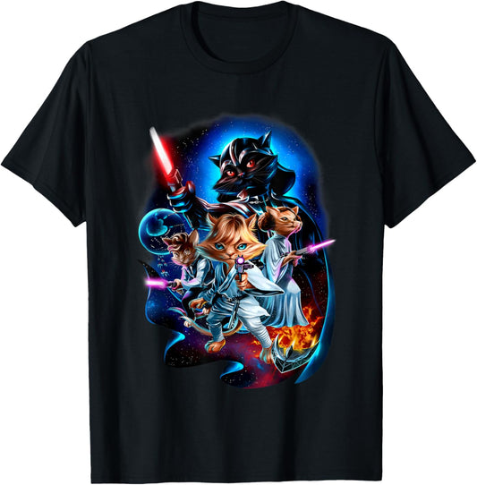 Galactic Cats in Outer Space Battle T-Shirt