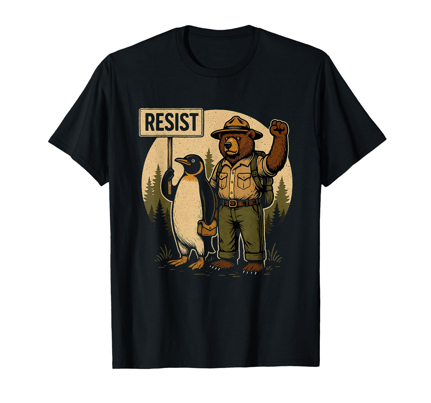 Funny Resist Forest Bear and Penguin Protest Against Tariffs T-Shirt
