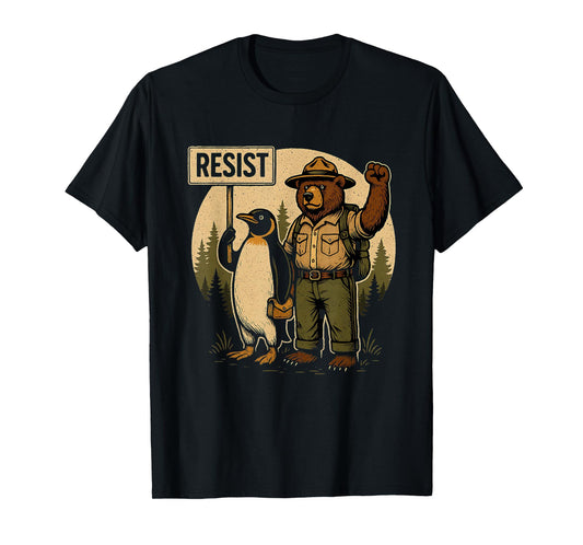 Funny Resist Forest Bear and Penguin Protest Against Tariffs T-Shirt
