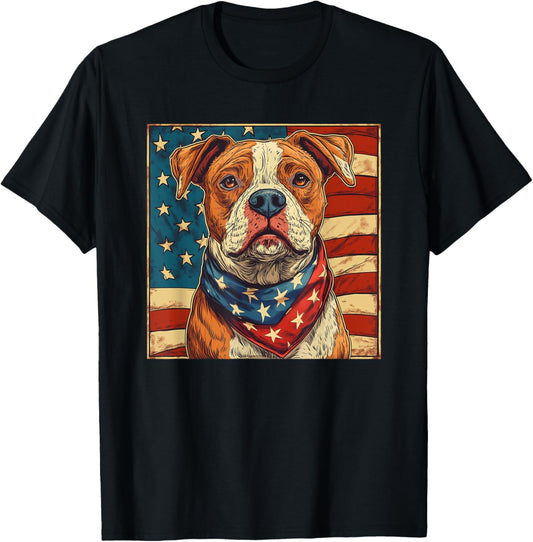 Vintage Dog USA Flag Women Men Dog Lovers 4th Of July T-Shirt