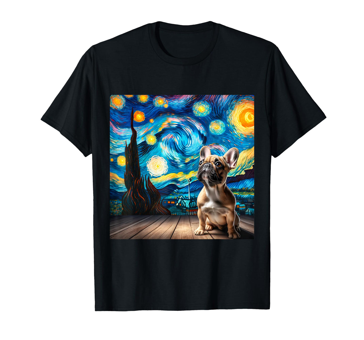 French Bulldog Starry Night Shirt Vincent Van Gogh Frenchie T-Shirt for Men Women Kids