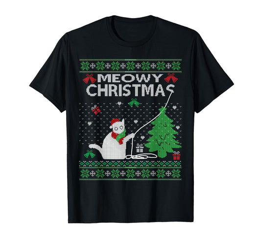Funny Meowy Christmas Cats Xmas Cute Cat Lover Ugly Sweater Men Women Kids T-Shirt