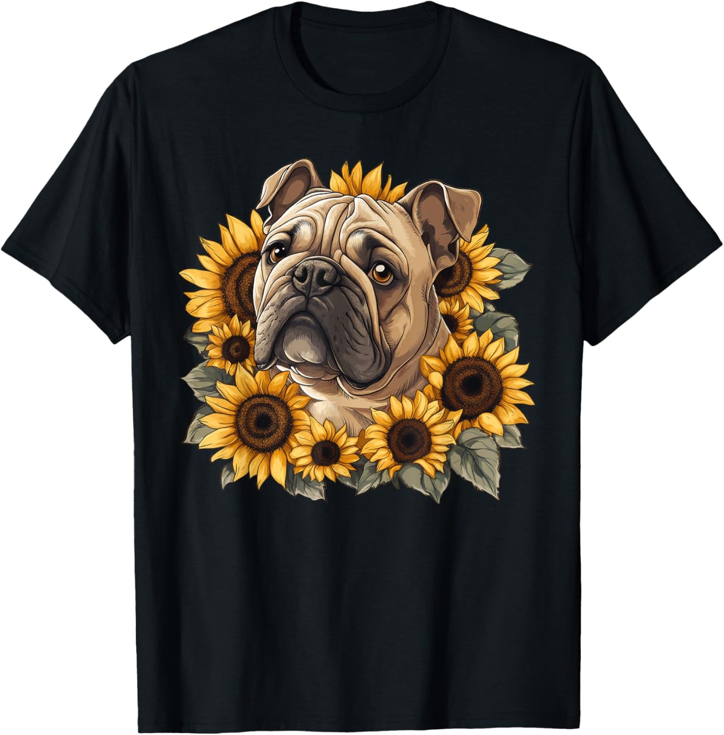 Sunflower English Bulldog Dog Flower Gardening Floral T-Shirt
