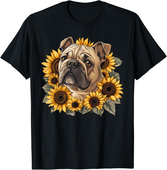 Sunflower English Bulldog Dog Flower Gardening Floral T-Shirt