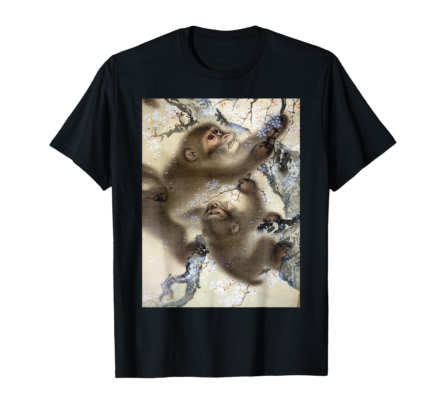 Monkeys In Cherry Blossom Tree Japanese Art Woodblock Tee