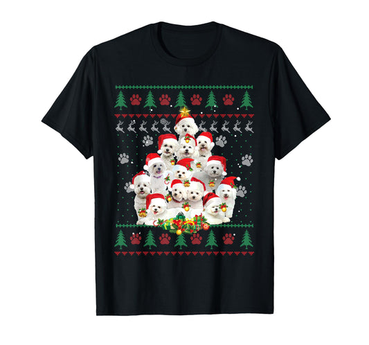 Bichon Frise Christmas Tree Santa Ugly Sweater Funny Dog T-Shirt for Men Women Kids
