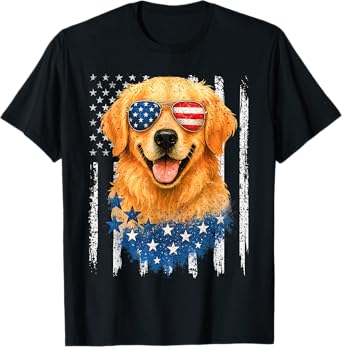 American Flag Golden Retriever USA Retro 4th Of July T-Shirt