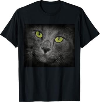 Cat with Green Eyes Gray Fur T-Shirt