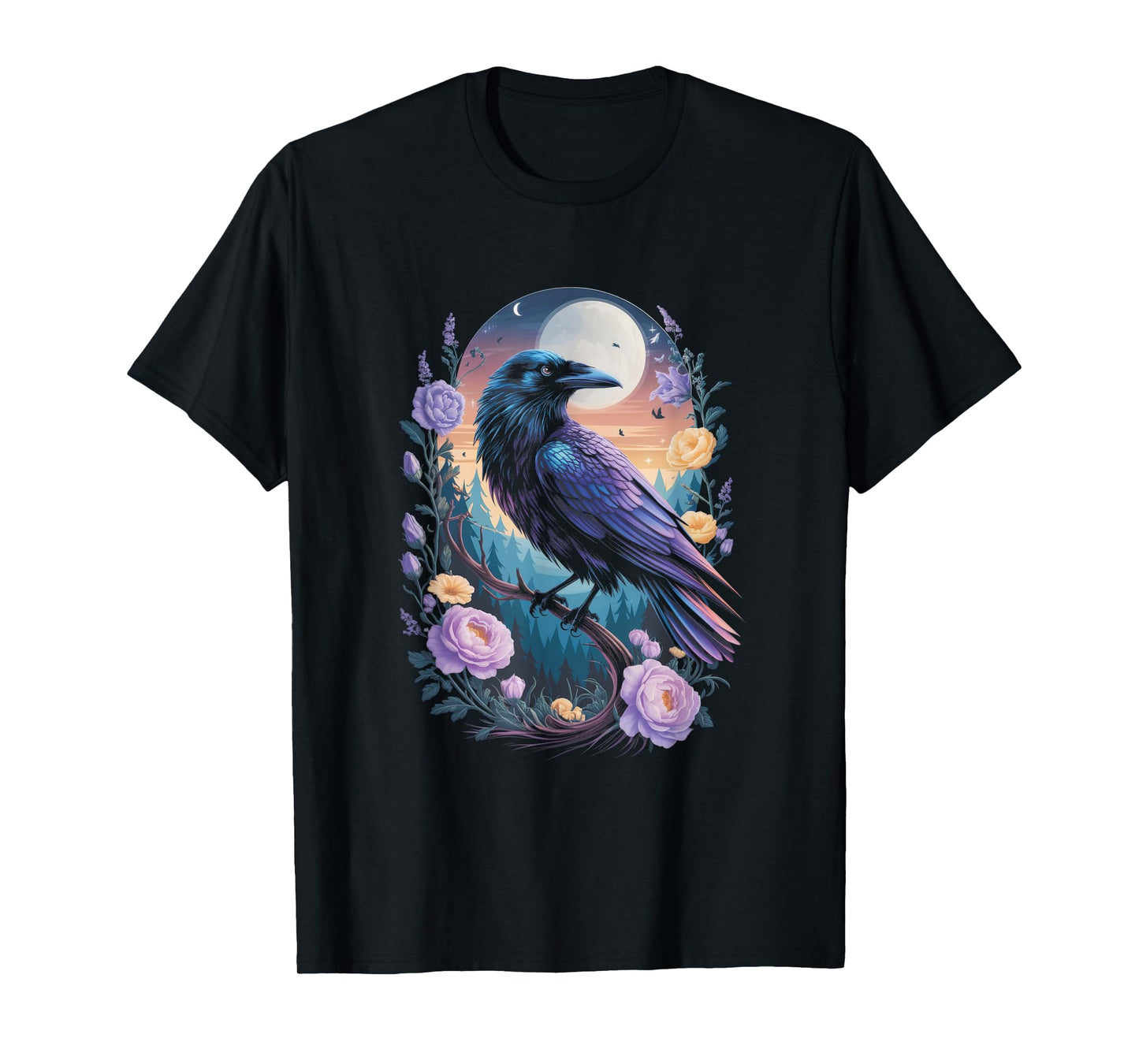 Ravens Raven Moon Floral Nature Birds T-Shirt