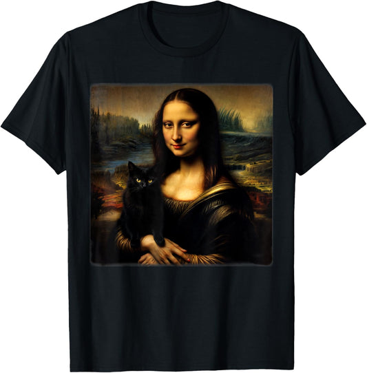Mona Lisa Holding Black cat Black cat Mom Black cat Dad Cute T-Shirt