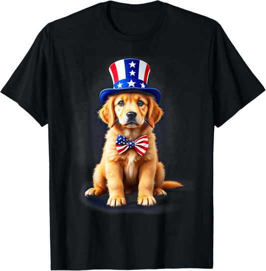 USA Dog 4th of July Golden Retriever Men Women Kids Funny T-Shirt