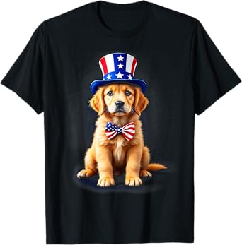 USA Dog 4th of July Golden Retriever Men Women Kids Funny T-Shirt