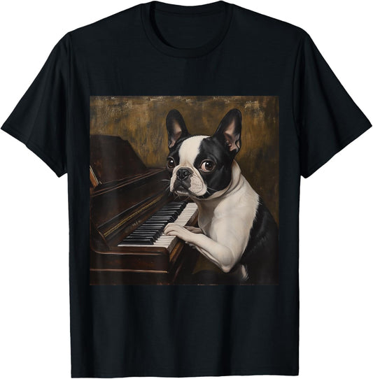 Boston Terrier Piano Dog T-Shirt