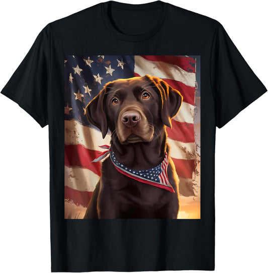 American Flag 4th of July Dog American Chocolate Labrador T-Shirt