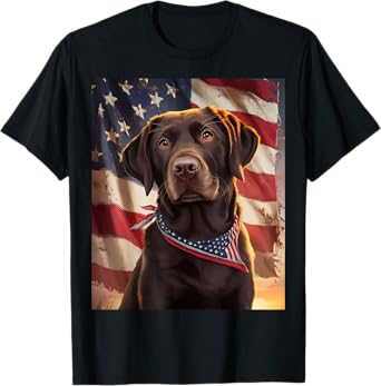 American Flag 4th of July Dog American Chocolate Labrador T-Shirt