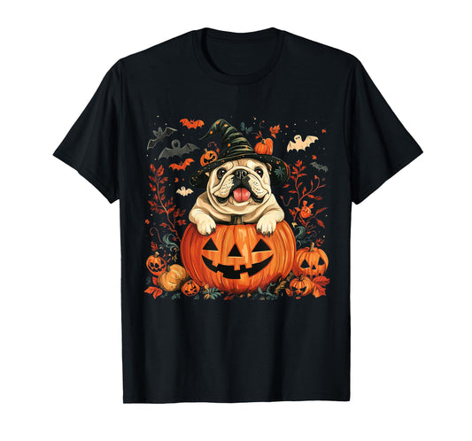 English Bulldog Pumpkin Halloween Thanksgiving Men Women Dog T-Shirt